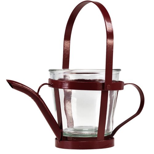 Annaffiatoio decorativo in vetro lanterna metallo rosso Ø14cm H13cm