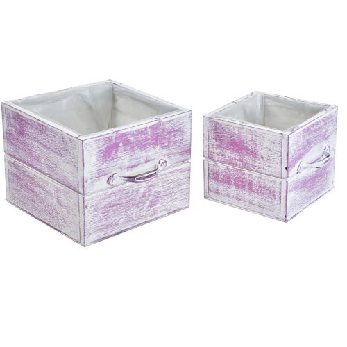 Prodotto Cassetto per piante con maniglia in legno bianco rosa 12/15 cm set da 2
