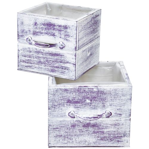 Floristik24 Cassetto per piante con manico in legno bianco viola 12/15 cm set da 2