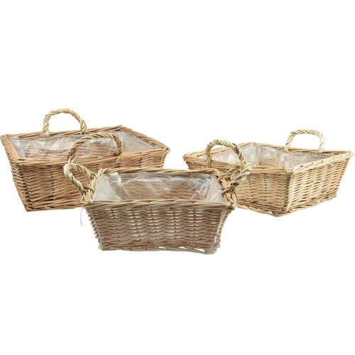Cesto per piante rettangolare in vimini naturale 39/33/27 cm set da 3