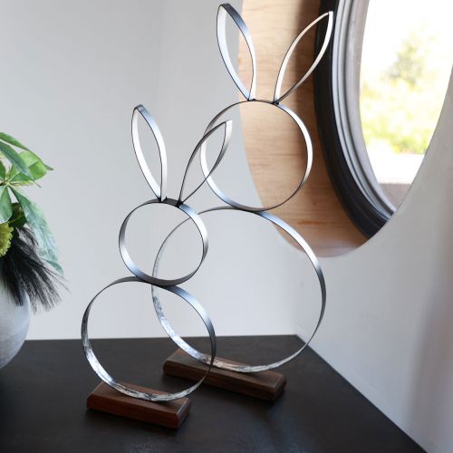 Floristik24 Anello decorativo coniglietto pasquale in metallo con base in legno 21×55 cm
