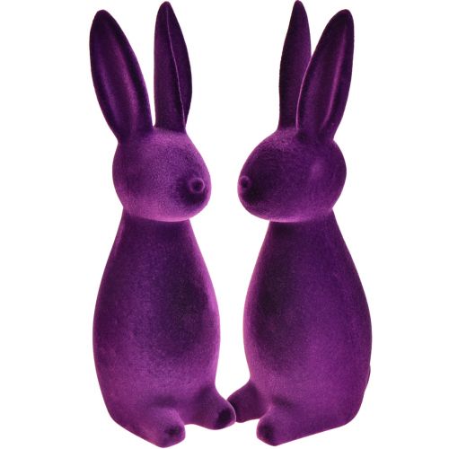 Conigli pasquali floccati figure decorative Pasqua viola 8x10x29 cm 2 pezzi