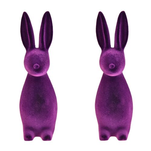 Floristik24 Coniglietto pasquale figure decorative floccate Pasqua – 2a scelta – viola 8x10x29cm 2 pezzi