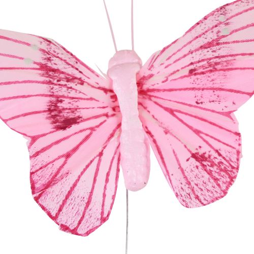 Prodotto Farfalle decorative su filo piume colorate 5,5×8 cm 12 pz