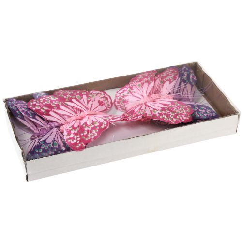 Prodotto Farfalle decorative su filo di piume viola rosa 7×10 cm 12 pz