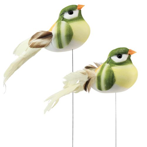 Piuma di uccello su filo di uccello decorativo con piume verde arancione 4 cm 12 pezzi