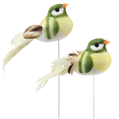 Floristik24 Piuma di uccello su filo uccello decorativo con piume verde arancione 4 cm 12 pz