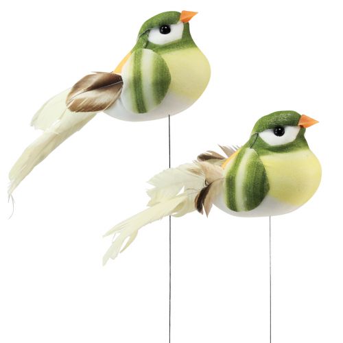 Prodotto Piuma di uccello su filo di uccello decorativo con piume verde arancione 4 cm 12 pezzi