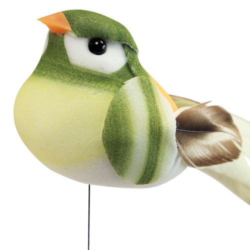 Floristik24 Piuma di uccello su filo uccello decorativo con piume verde arancione 4 cm 12 pz
