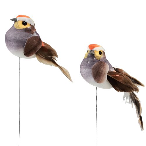 Piuma di uccello su filo di uccello decorativo con piume grigie 4 cm 12 pz