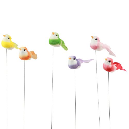 Uccello di piume su filo, uccello decorativo con piume colorate 2,5 cm 24 pz