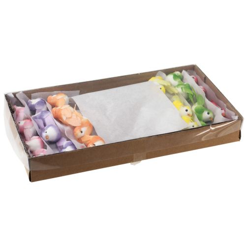 Floristik24 Uccello di piume su filo, uccello decorativo con piume colorate 2,5 cm 24 pz