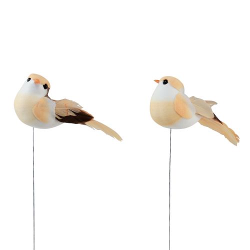 Prodotto Uccello con piume su filo, uccello decorativo con piume arancione marrone 4 cm 12 pz