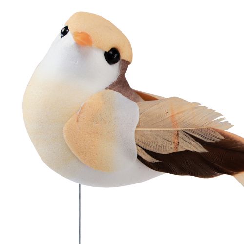 Prodotto Uccello con piume su filo, uccello decorativo con piume arancione marrone 4 cm 12 pz