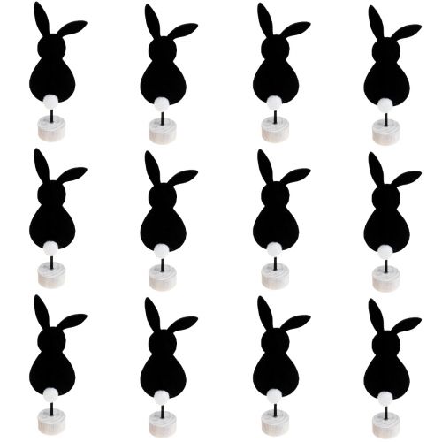 Floristik24 Stand decorazione da tavolo Coniglietti pasquali in feltro nero 19 cm 12 pezzi