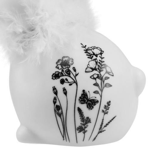 Prodotto Coniglietto in ceramica bianco seduto con fiori e piume 9×7×14 cm 2pz