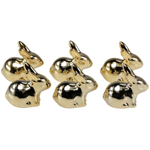 Floristik24 Coniglietti pasquali in ceramica dorata seduti effetto metallo 5,5 cm 6 pezzi