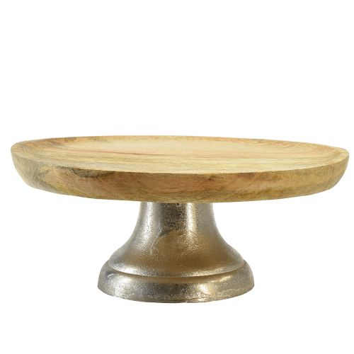 Floristik24 Vassoio piatto decorativo base in legno metallo argento naturale Ø25cm