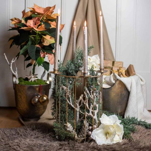 Floristik24 Corona dell&#39;Avvento da riempire, portacandele per Natale, decorazione in metallo dorato, aspetto antico Ø26cm H39cm