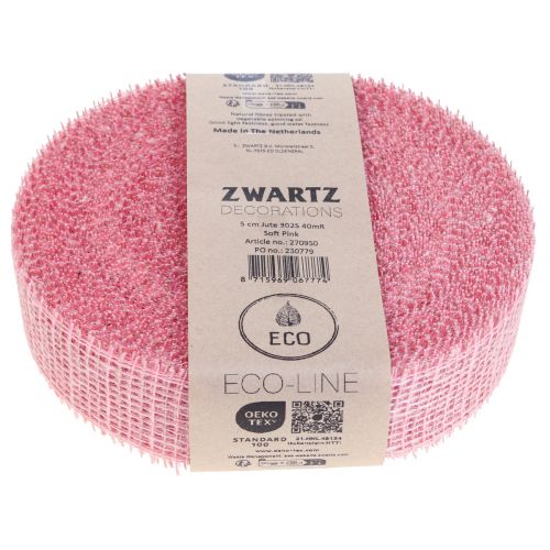 Prodotto Nastro di iuta, nastro a rete, nastro da tavolo, nastro decorativo, iuta, rosa chiaro, 5 cm, 40 m
