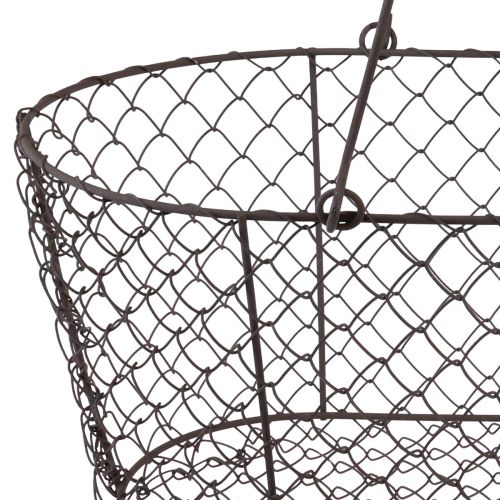 Floristik24 Cestino in filo metallico, cestino in rete, cestino in metallo, manico in ruggine, legno, L30 cm
