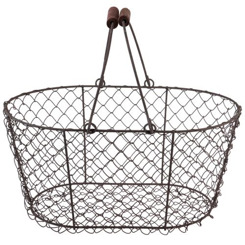 Floristik24 Cestino in filo metallico, cestino in rete, cestino in metallo, manico in ruggine, legno, L30 cm