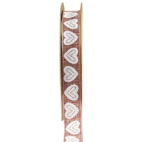 Floristik24 Nastro regalo cuori nastro decorativo vino rosso marrone 15 mm 15 m