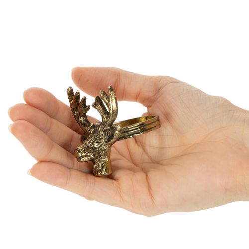 Anello portatovagliolo in metallo con testa di cervo effetto oro, 6 cm, 4 pezzi | Floristik24.it