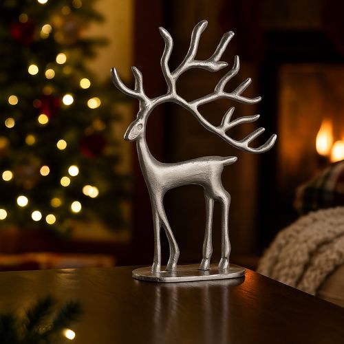 Prodotto Decorazione renna figura di cervo metallo argento H31cm