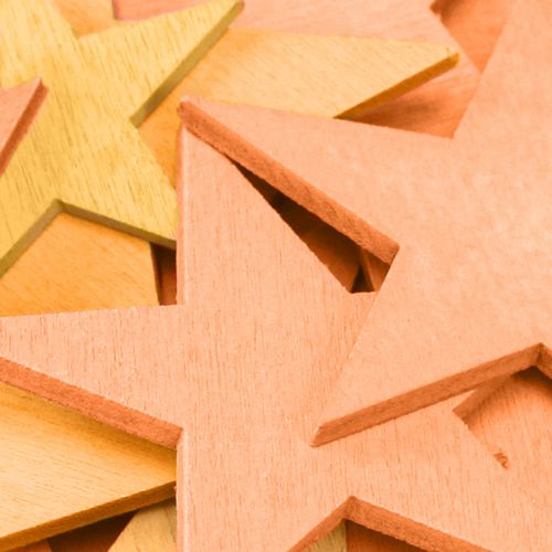 Prodotto Stelle decorative sparse in legno arancione 3 colori Ø3,5/5,5/7 cm 48 pz