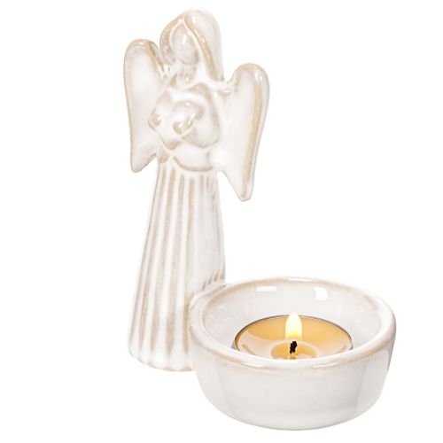 Decorazione a forma di angelo in ciotola con piccola figura e portacandele rotondo da 10 cm, 3 pezzi | Floristik24.it