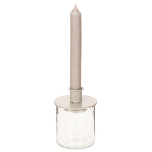 Portacandele in metallo beige opaco, piccolo candeliere per candele affusolate, 8 cm, 3 pezzi | Floristik24.it