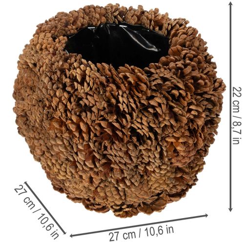 Vaso decorativo con pigne, aspetto naturale, 27 cm. Vaso rotondo in pigne, marrone naturale, realizzato con pigne, 27 cm x 22 cm. | Floristik24.it
