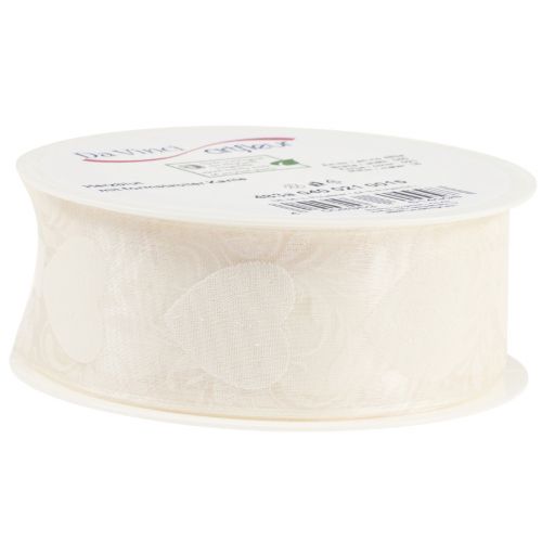 Prodotto Nastro di organza nastro decorativo color crema cuori 40mm 15m