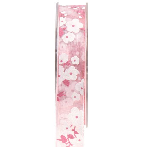 Nastro di organza rosa con fiori nastro regalo 20mm 20m