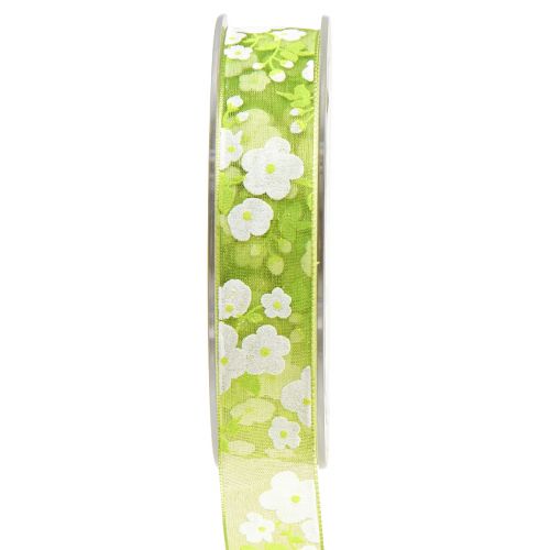 Floristik24 Nastro primaverile con fiori nastro regalo verde 20 mm 20 m