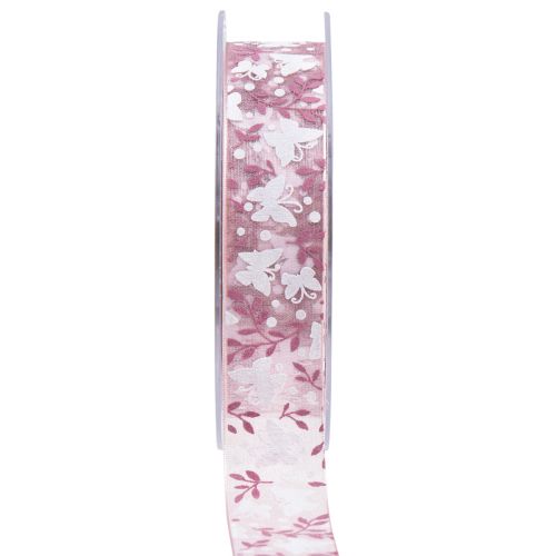 Floristik24 Nastro di organza farfalla regalo nastro rosa 25 mm 20 m