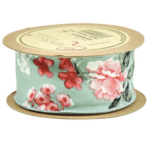 Prodotto Nastro regalo in tessuto fiori nastro turchese rosso 40mm 15m