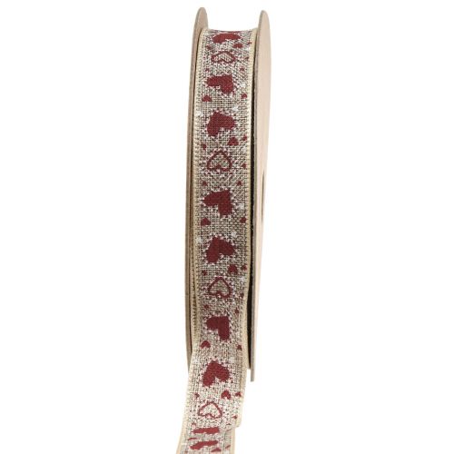 Floristik24 Nastro regalo cuori nastro decorativo beige rosso 15 mm 15 m