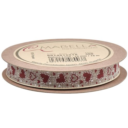 Prodotto Nastro regalo cuori nastro decorativo beige rosso 15 mm 15 m