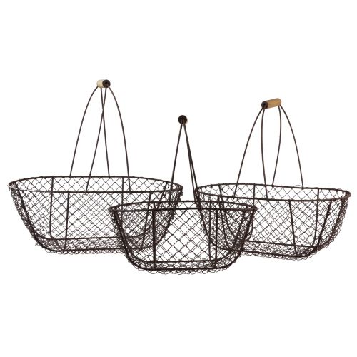 Cestino in filo metallico ovale cestino in metallo manico in legno 30/35,5/40 cm set da 3