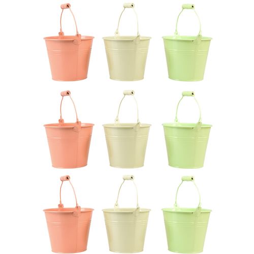 Floristik24 Secchio con manico fioriera in metallo pastello Ø10cm H8cm 10 pz