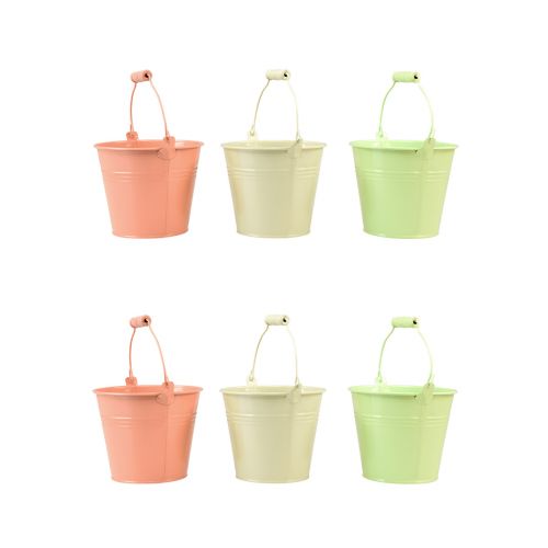 Secchio con manico fioriera in metallo pastello Ø14cm H12cm 6 pz