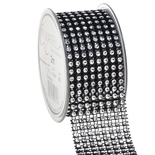 Floristik24 Nastro decorativo con strass nastro di strass nero 40mm 2m