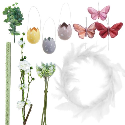 Floristik24 Corona di piume scatola fai-da-te Decorazione pasquale ghirlanda per porta Pasqua Ø25cm