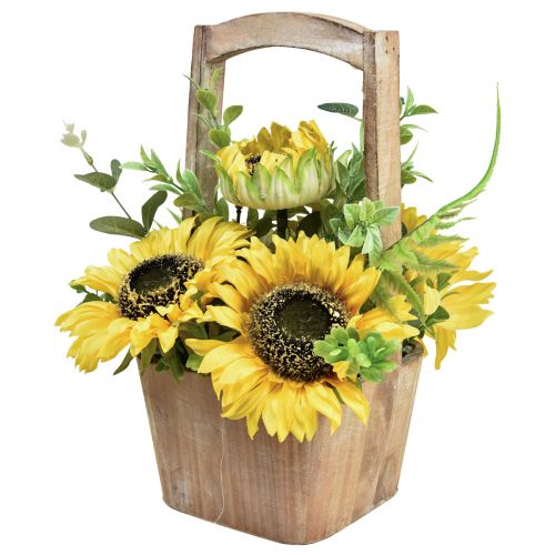 Floristik24 Composizione floreale artificiale di girasole in vaso di legno H31 cm