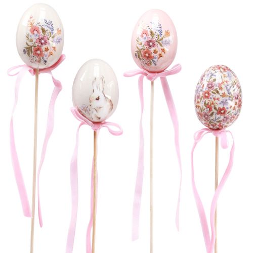 Floristik24 Tappo a fiore Uova di Pasqua su bastoncino con motivi 4×5,5 cm 6 pz