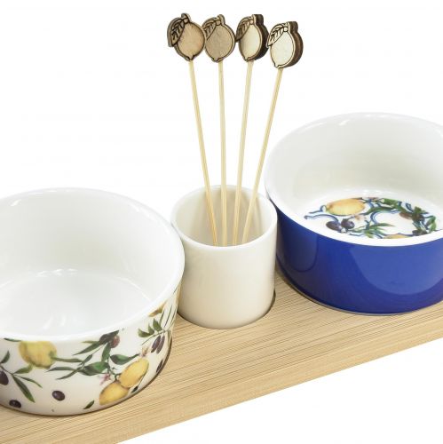 Floristik24 Set Tapas Bambù Ceramica Limoni e Olive 40cm