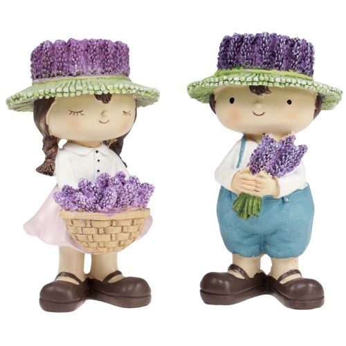 Floristik24 Figure decorative decorazione lavanda ragazza e ragazzo H14,5 cm 2 pezzi