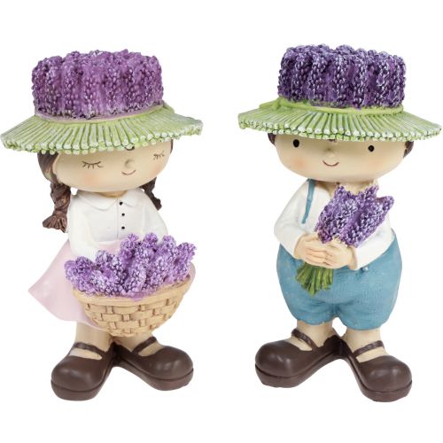 Floristik24 Figure decorative decorazione lavanda ragazza e ragazzo H14,5 cm 2 pezzi